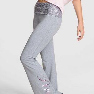 PINK Victoria's Secret Gray & Pink Foil Foldover Flares With Pink Cheetah Foil.